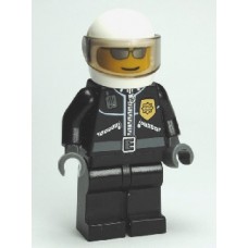 cty027a Police - City Leather Jacket with Gold Badge and 'POLICE' on Back, White Helmet, Trans-Black Visor, Silver Sunglasses 